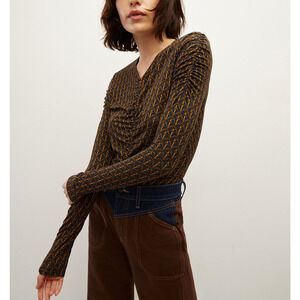 Veronica Beard 'Neeta' Blue Rayon Stirrup-Print Ruched Top Size XS